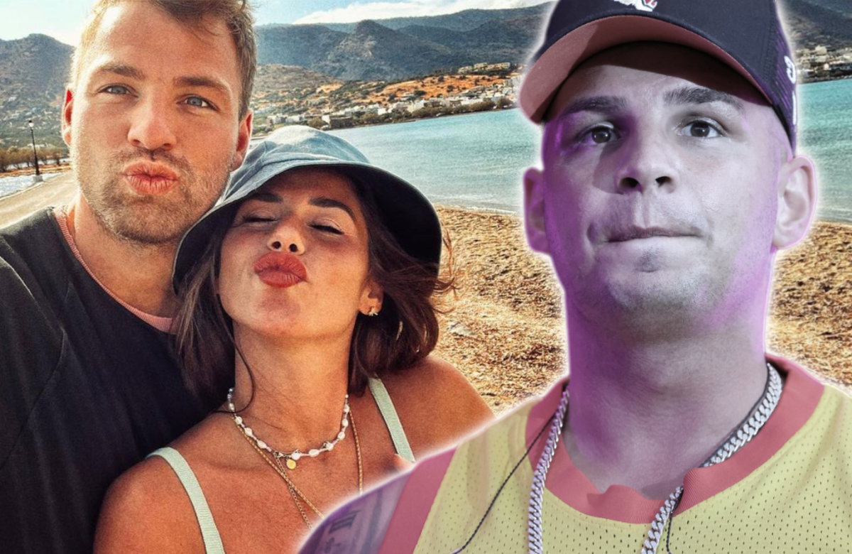 Fotomontage Julian und Sarah Engels gucken glücklich mit Pietro Lombardi, der unglücklich aussieht.