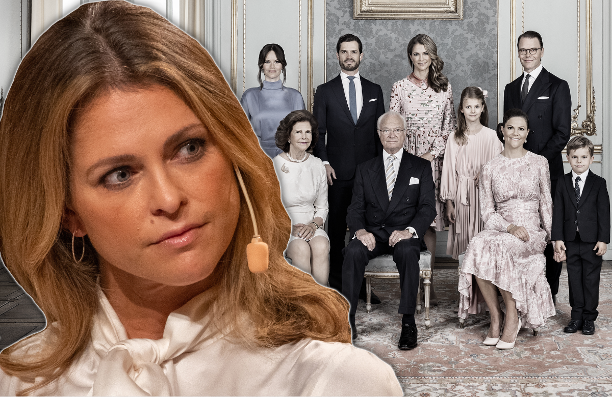 Madeleine von Schweden schaut ernst - Familienfoto von den schwedischen Royals