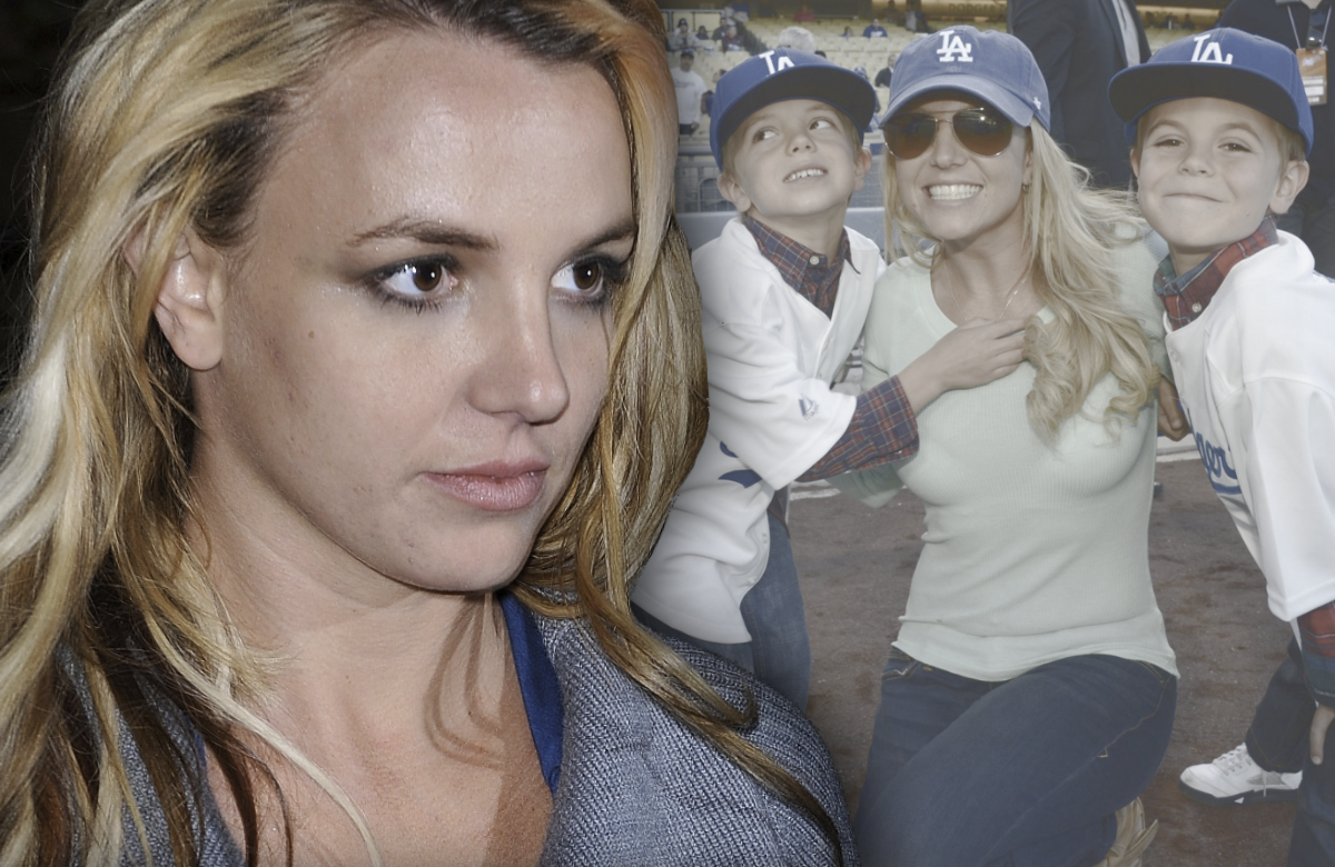 Britney Spears traurig - im Hintergrund happy mit ihren Söhnen Jayden und Sean Preston