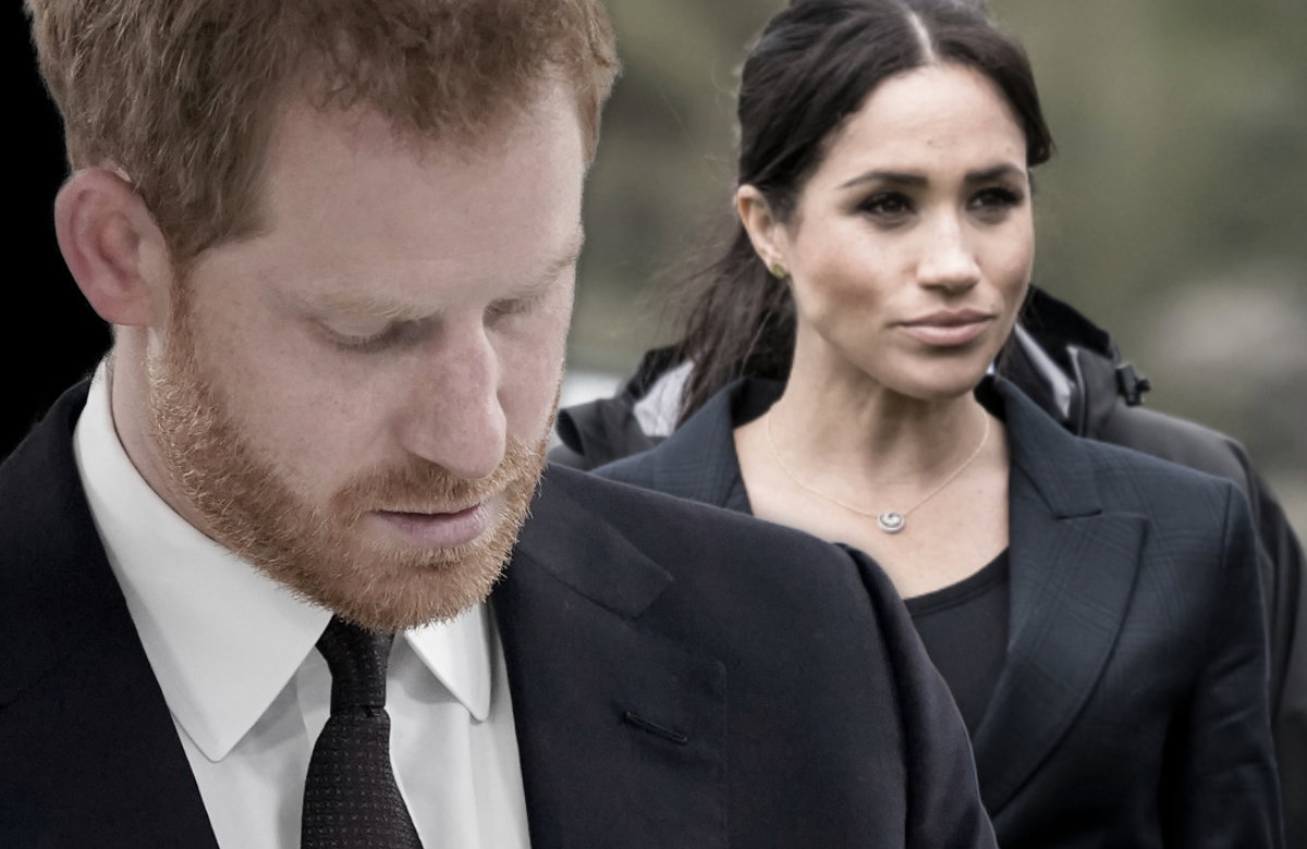 Prinz Harry guckt traurig, Herzogin Meghan guckt ernst