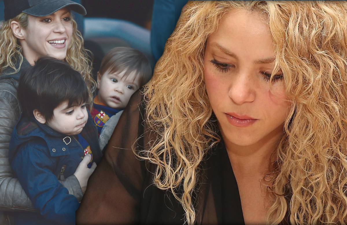 Shakira traurig - im Hintergrund mit ihren Söhnen Milan und Sasha auf dem Arm