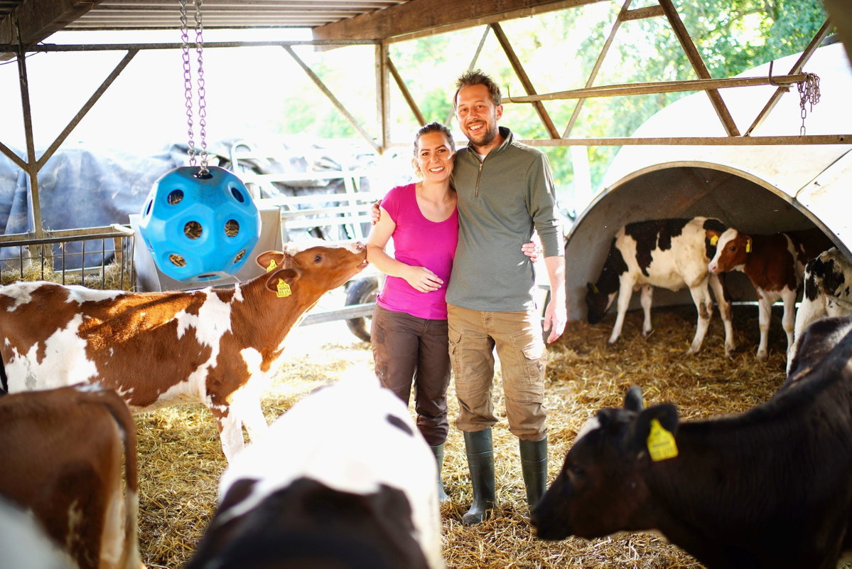 "Bauer sucht Frau" 2022 - Folge 6 - Arne und Antje Arm in Arm bei ihren Kälbern
