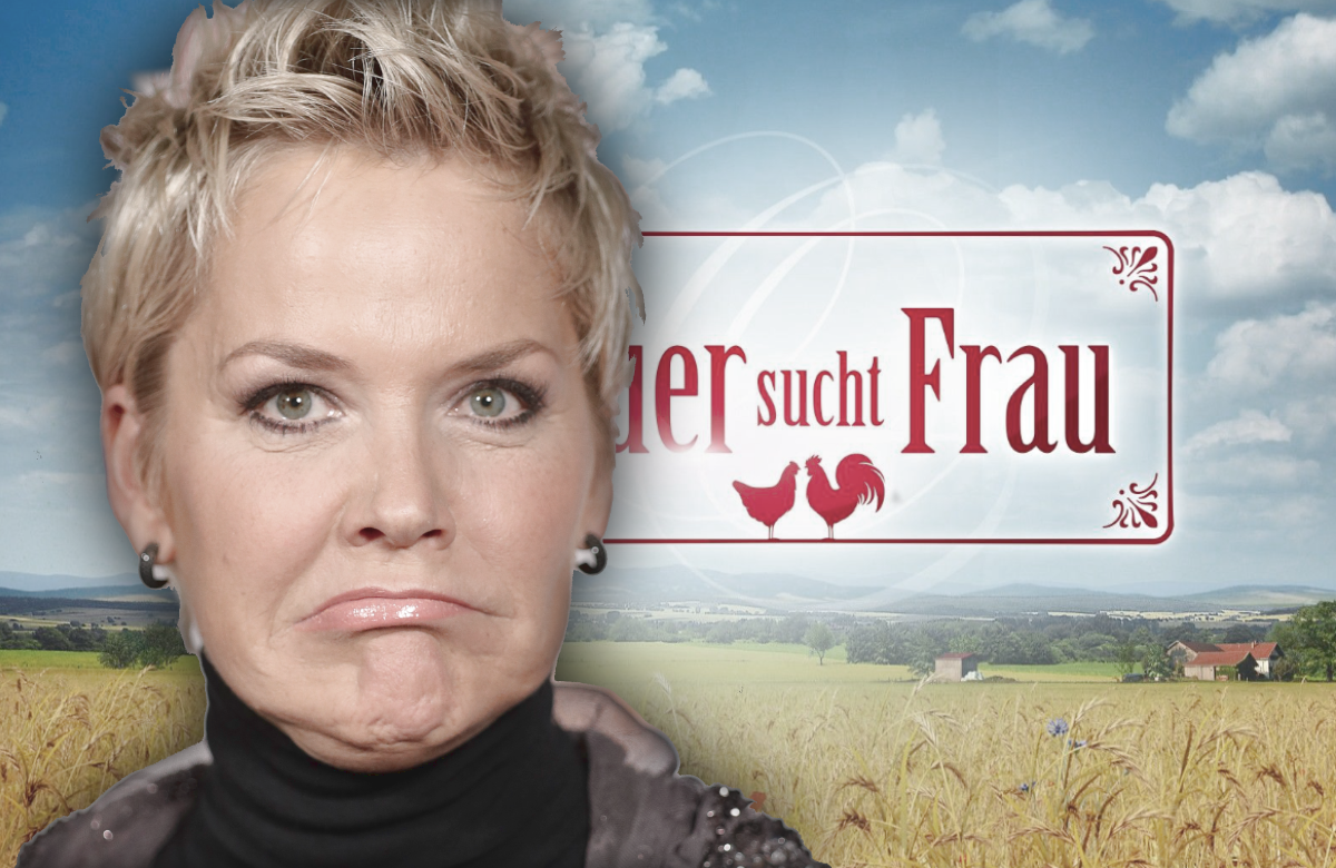 "Bauer sucht Frau"-Logo und eine ratlose Inka Bause