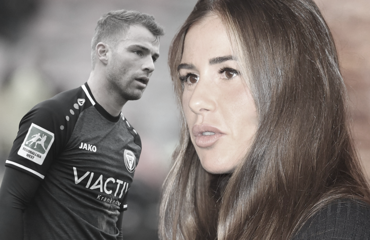 Collage von Julian Engels in Fußballklamotten und Sarah Engels.