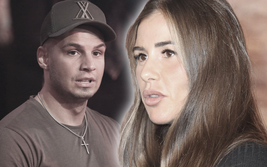 Pietro Lombardi guckt mit Cap ernst, Sarah Engels sieht wütend aus