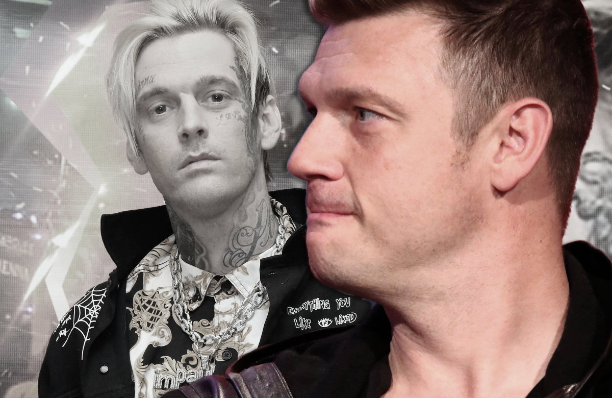 Nick Carter guckt ernst und Aaron Carter in die Kamera, Collage