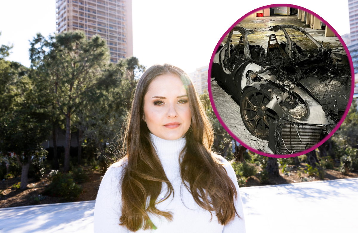 Fotomontage: Davina Geiss und verbrannter Porsche