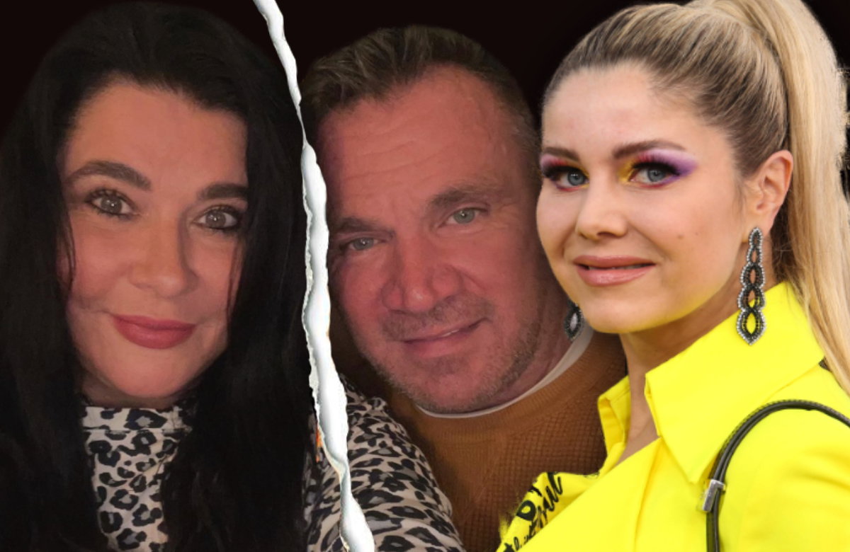 Fotomontage: Iris und Peter Klein durchtrennt, rechts Yvonne Woelke