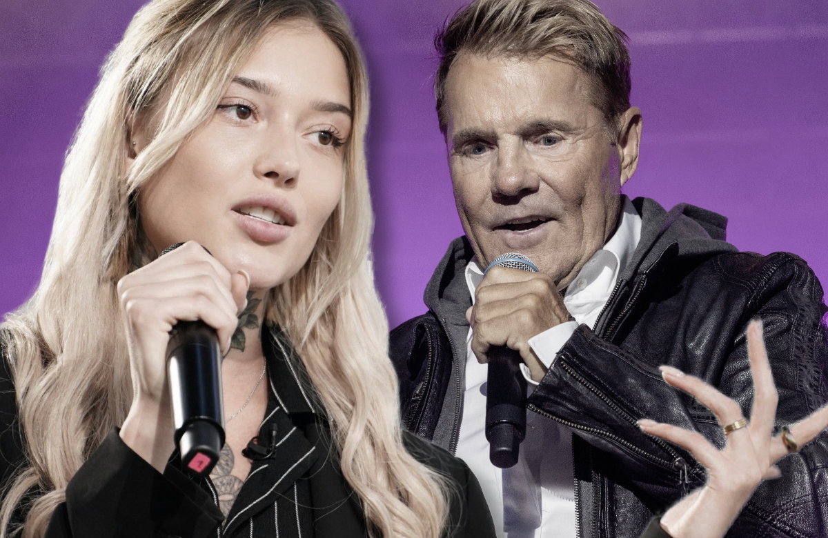 Jill Lange mit Mikrofon bei DSDS, Dieter Bohlen mit Mikrofon