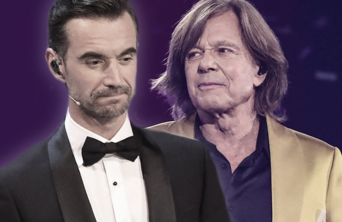Collage Florian Silbereisen schaut bedrückt nach unten, Jürgen Drews guckt zur Seite