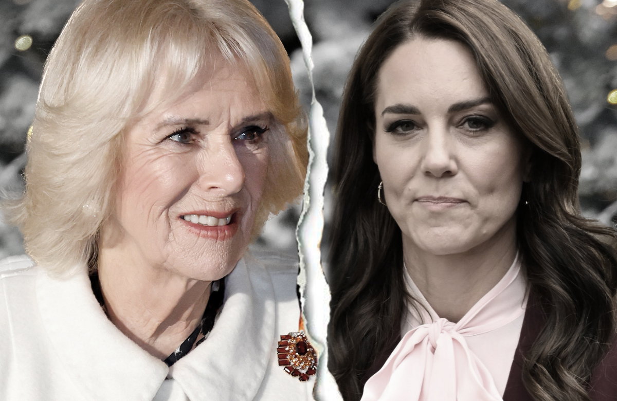 Queen Consort Camilla und Prinzessin Kate mit Riss in der Mitte