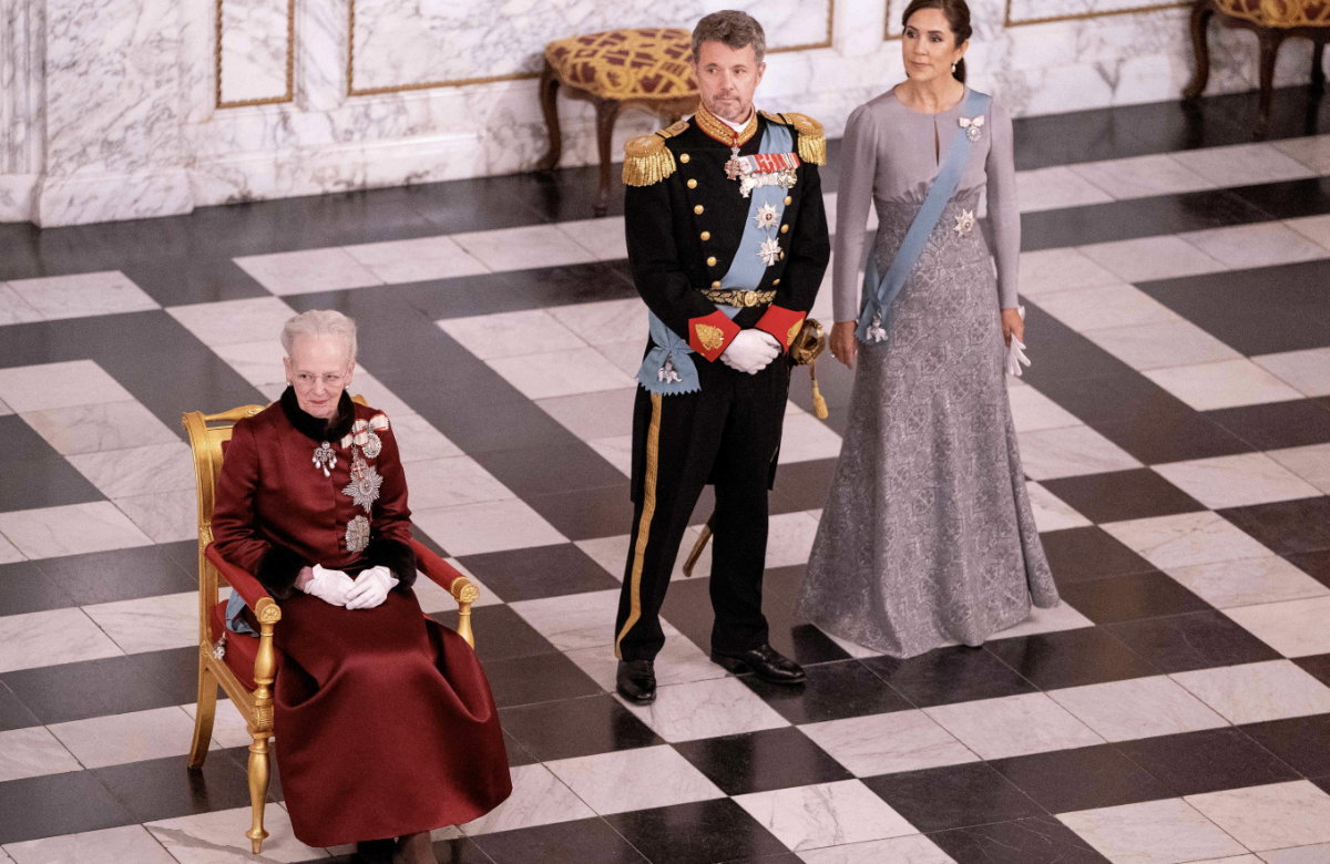 Königin Margrethe, Prinz Frederik und Prinzessin Mary.