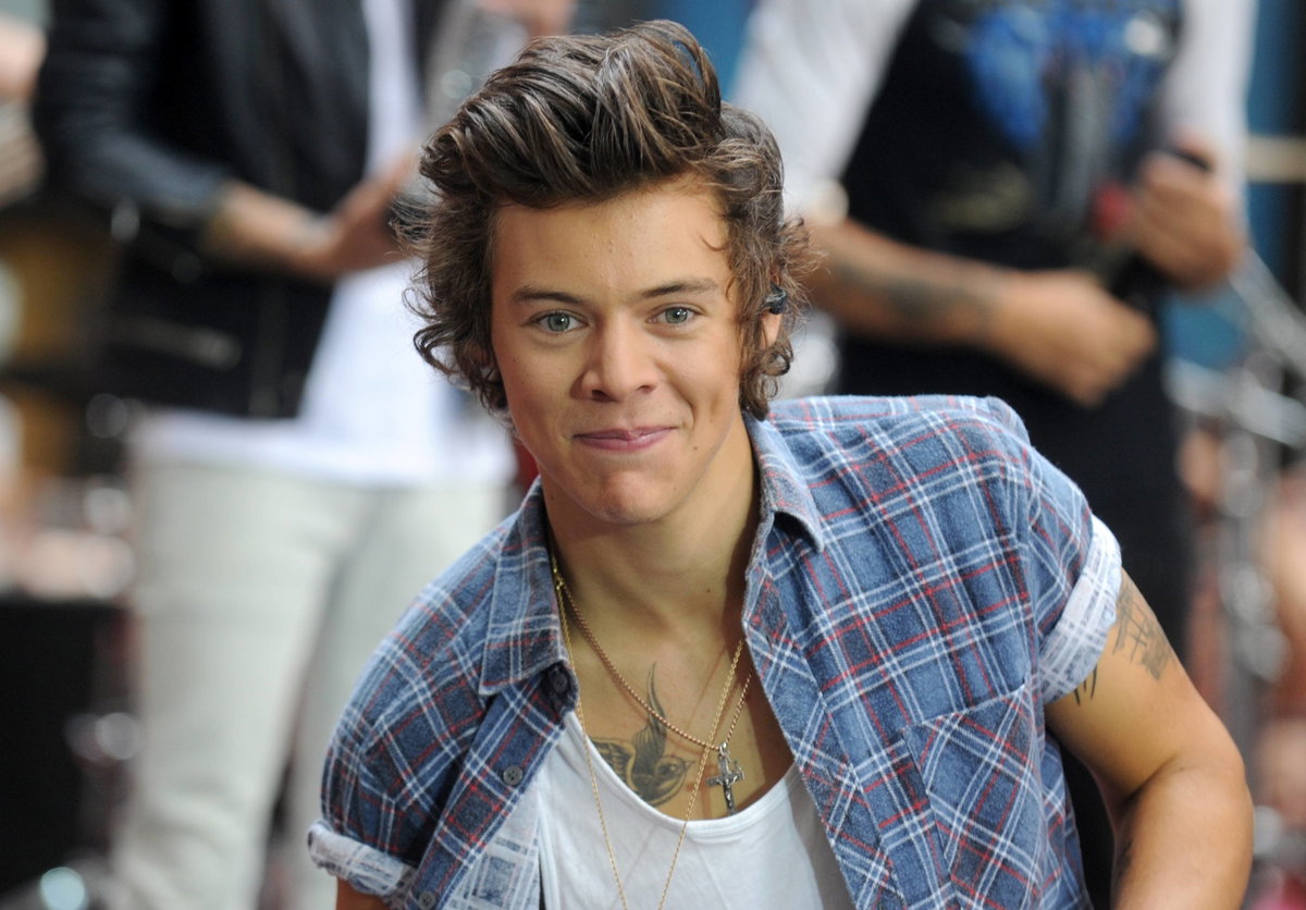 Harry Styles grinst mit geschlossenen Lippen 2013