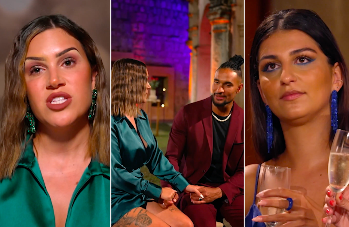 "Der Bachelor" 2023 - Folge 8 - Fotomontage mit Rebecca Ries, David Jackson & Chiara Dülberg