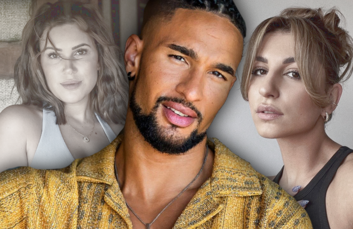 "Der Bachelor" 2023: Montage mit David Jackson, Rebecca und Chiara mit ernstem Gesicht