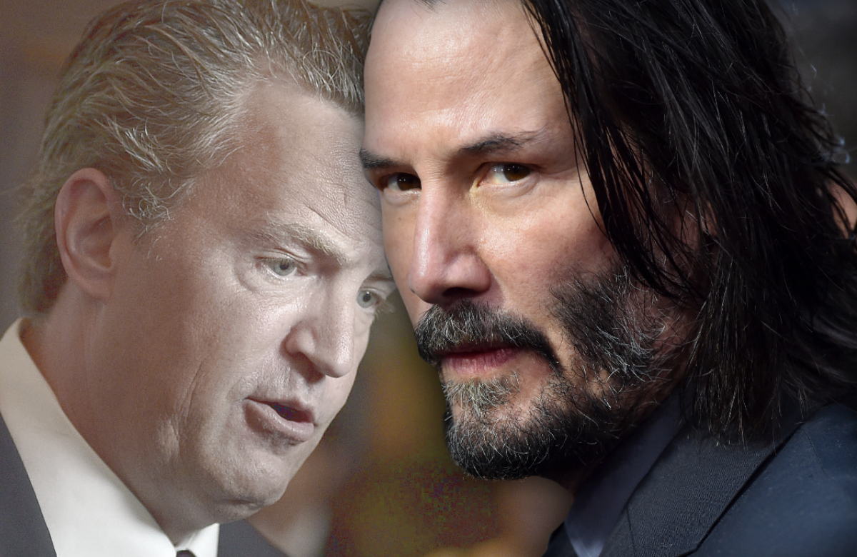 Fotomontage: Keanu Reeves sauer, Matthew Perry bestürzt