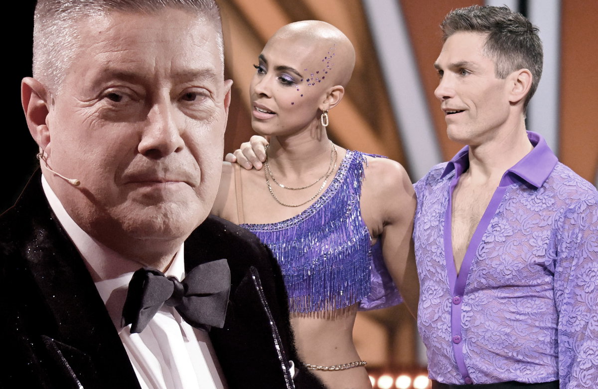 Joachim Llambi guckt zur Seite, Sharon Battiste und Christian Polanc gucken bei "Let's Dance" geschockt
