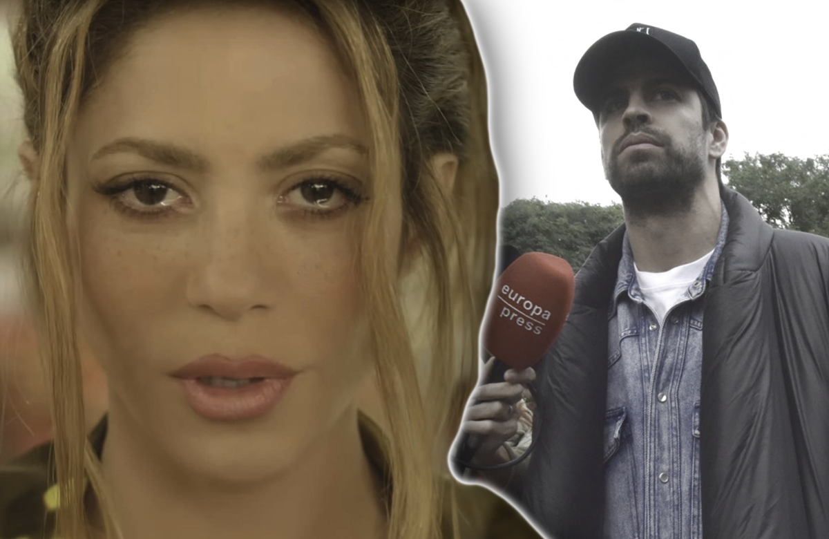 Montage: Shakira weint - im Hintergrund Gerard Piqué mit Mikrofon (Sorgerechts-Prozess)