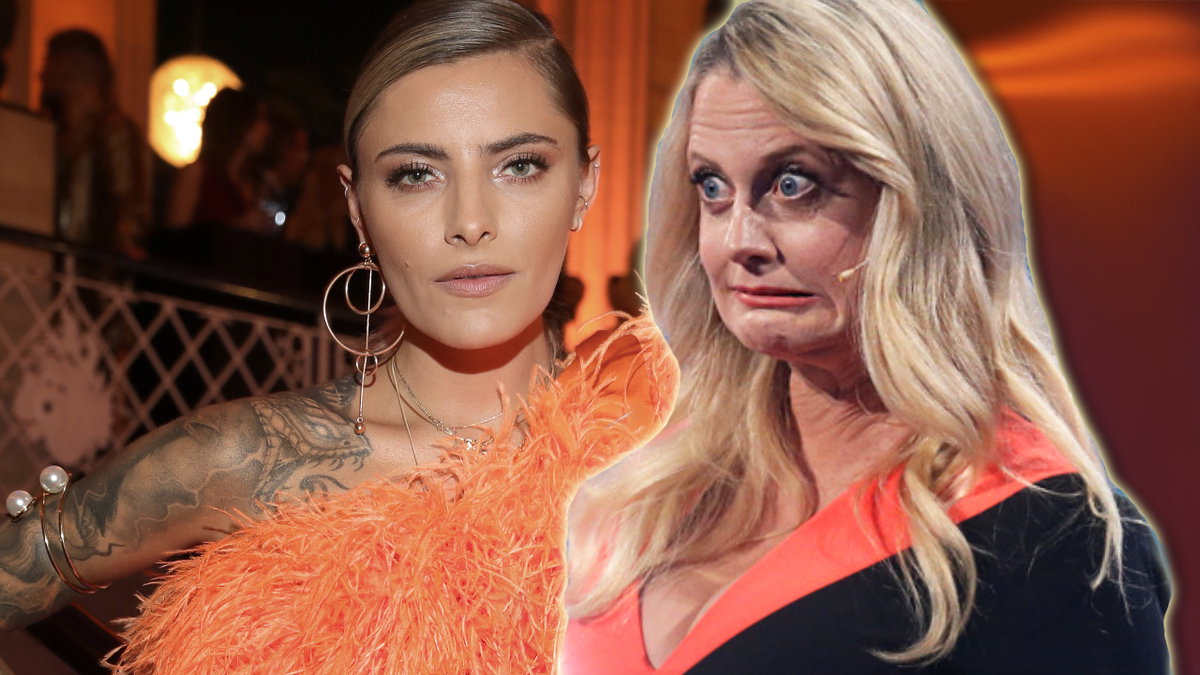Sophia Thomalla guckt ernst in die Kamera, Barbara Schöneberger zieht eine Grimasse