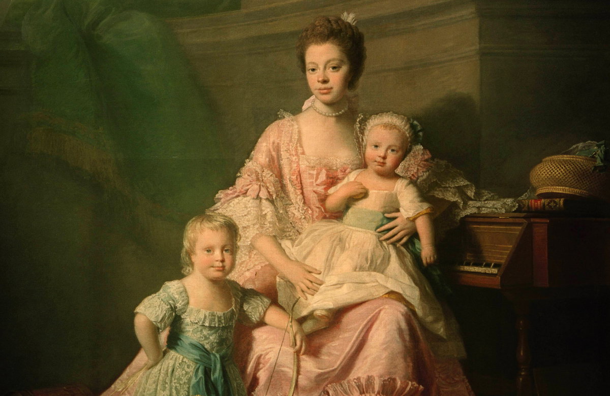 Königin Charlotte mit ihren ältesten Söhnen Georg und Friedrich August, 1764.