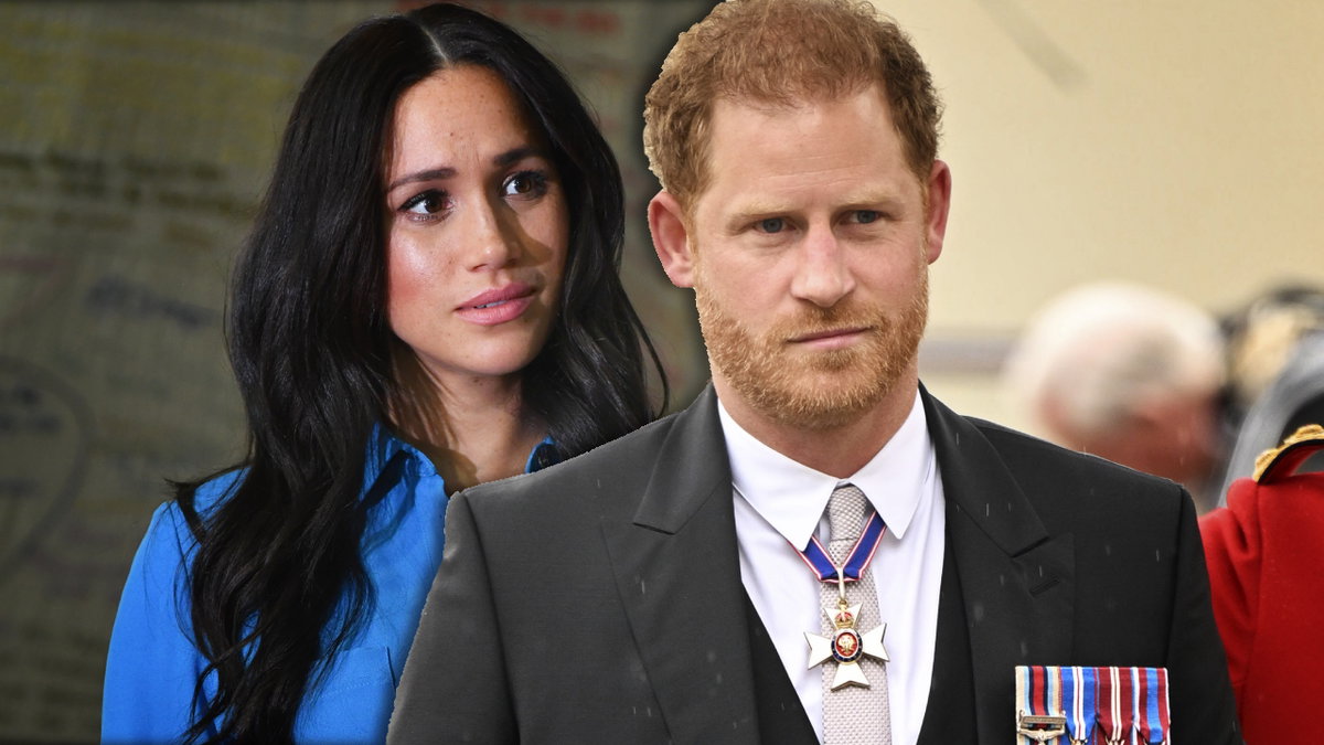 Herzogin Meghan schaut Prinz Harry über die Schulter