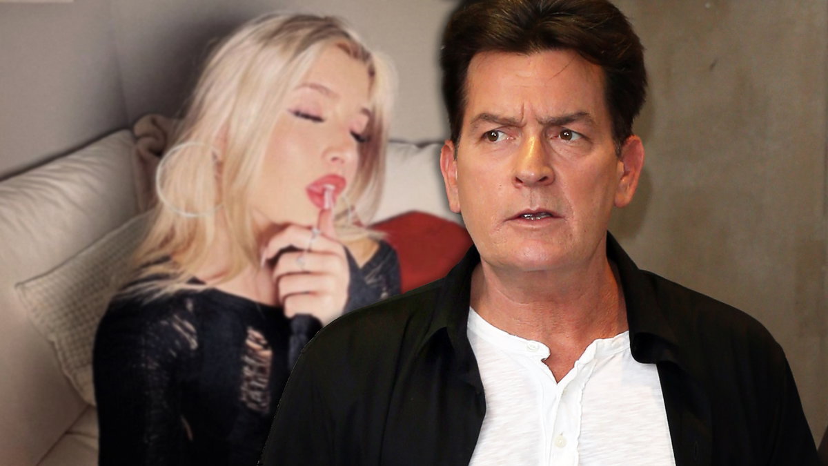 Charlie Sheen sieht empört zur Seite, im Hintergrund ein Selfie seiner Tochter Sami