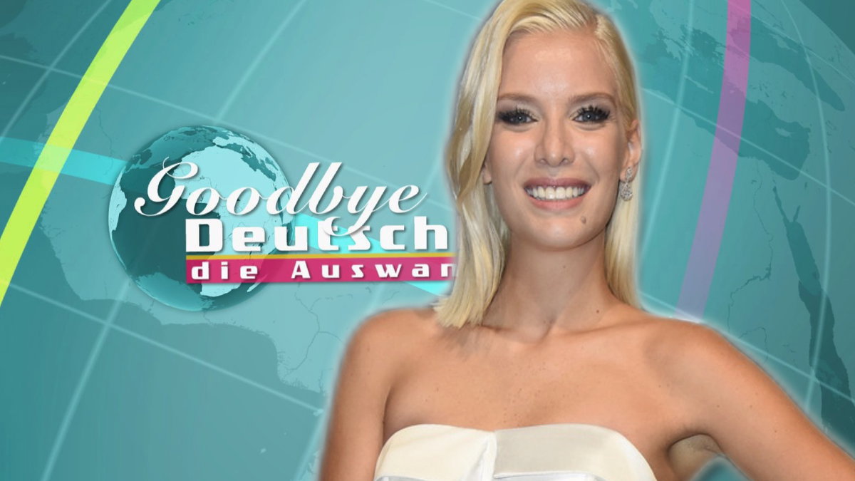 Oksana Kolenitchenko vor "Goodbye Deutschland"-Logo