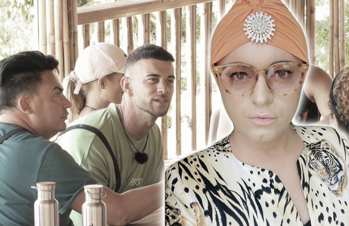 Fotomontage von "Kampf der Realitystars"-Kandidaten streiten am Tisch mit Julian F. M. Stoeckel im Vordergrund