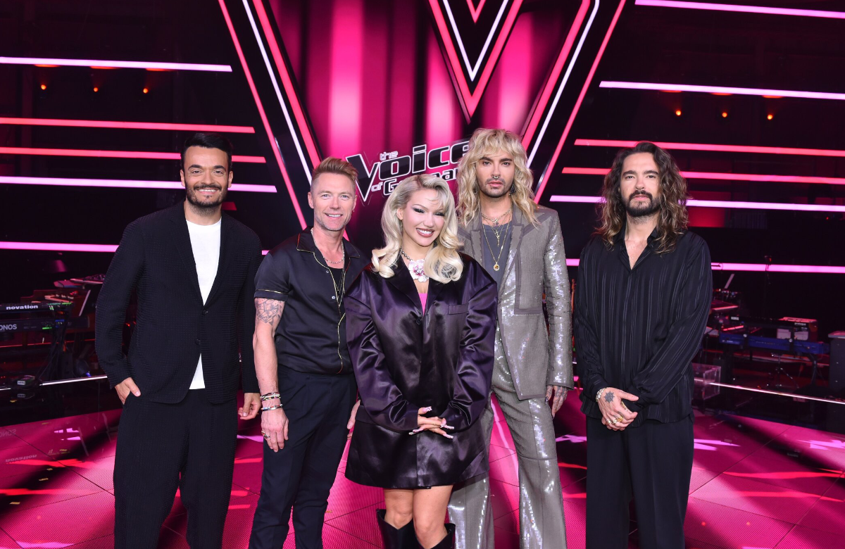 "The Voice of Germany" 2023: Die Jury mit Giovanni Zarrella; Ronan Keating; Shirin David; Bill Kaulitz; Tom Kaulitz (v.l.)