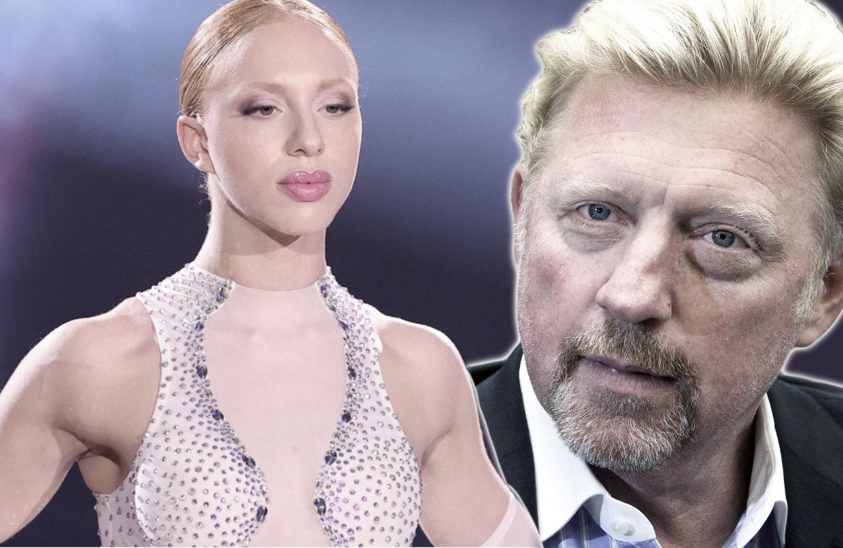 Anna Ermakova und ihr Vater Boris Becker gucken ernst Fotomontage