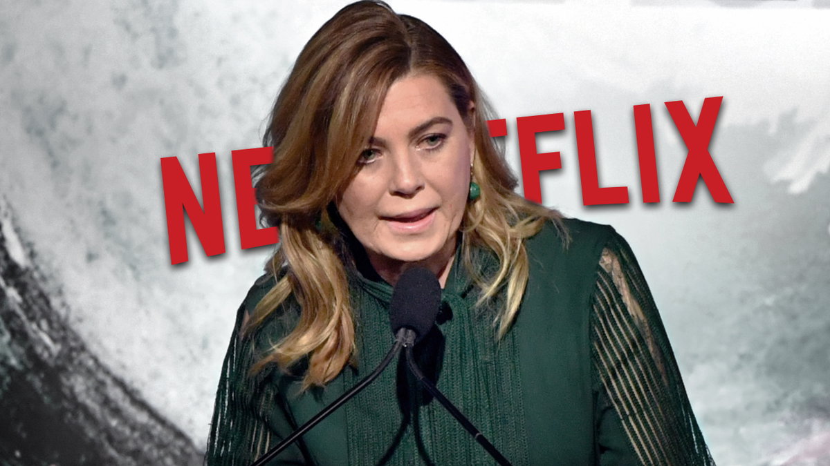 Ellen Pompeo mit Netflix-Logo im Hintergrund