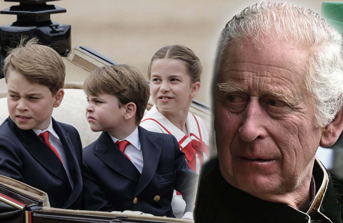 Prinz George, Prinz Louis und Prinzessin Charlotte mit König Charles III.