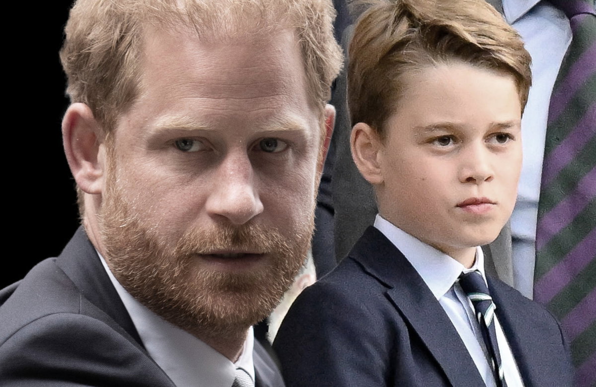 Prinz Harry guckt traurig, Prinz George neben ihm