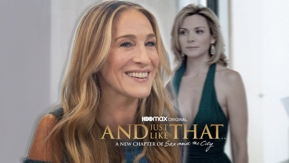 Carrie und Samantha mit "And Just Like That ..."-Logo