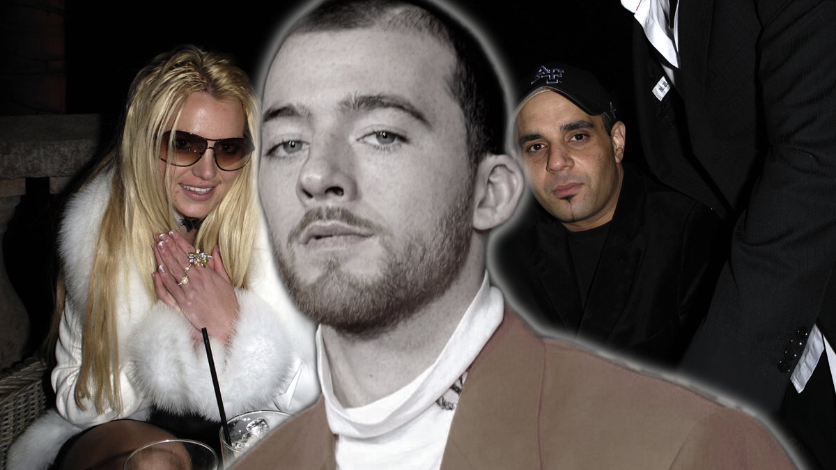 Angus Cloud ausgegraut, im Hintergrund ein Bild von Britney Spears und ihrem Ex-Manager Sam Lutfi