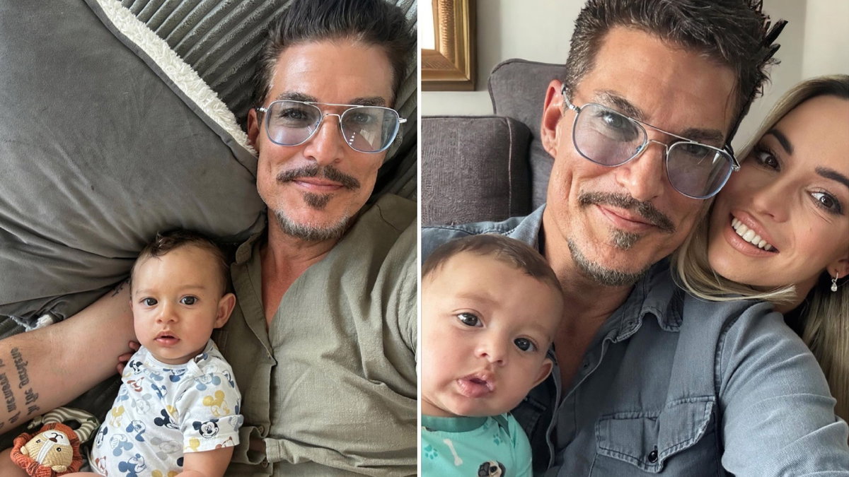 Chris Töpperwien macht Selfies mit seinem Sohn Lino und seiner Frau Nici