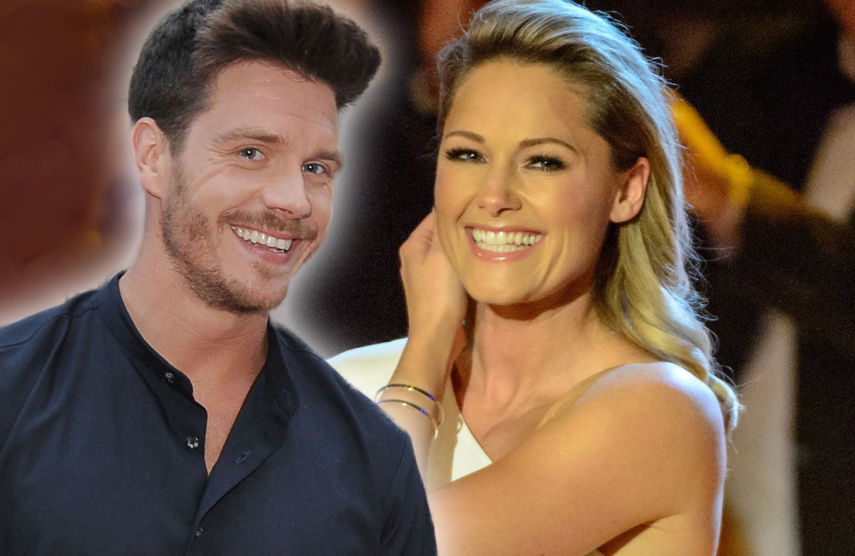 Collage Helene Fischer und Thomas Seitel, schauen beide lächelnd in Kamera