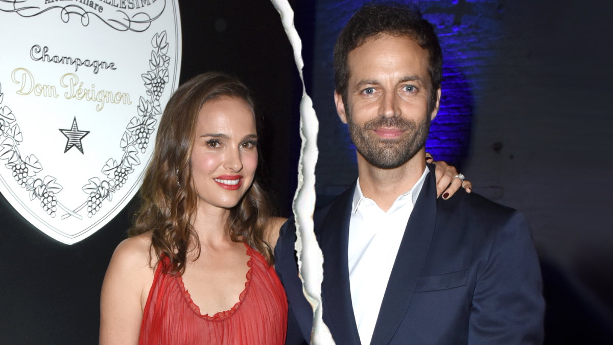 Natalie Portman mit Ehemann Benjamin Millepied, in der Mitte ist ein Riss