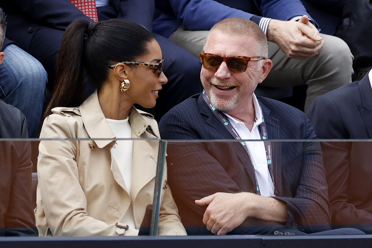 Lilian de Carvalho Monteiro und Boris Becker lachen