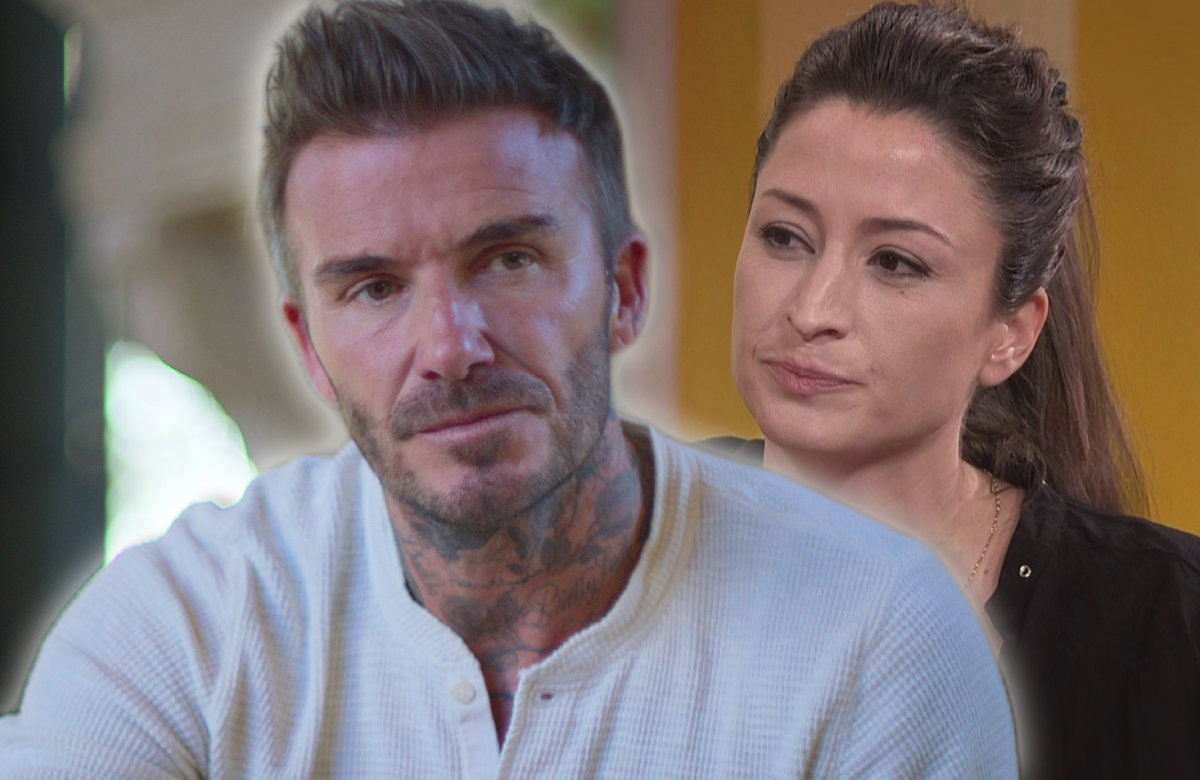 David Beckham und Rebecca Loos sehen angespannt aus