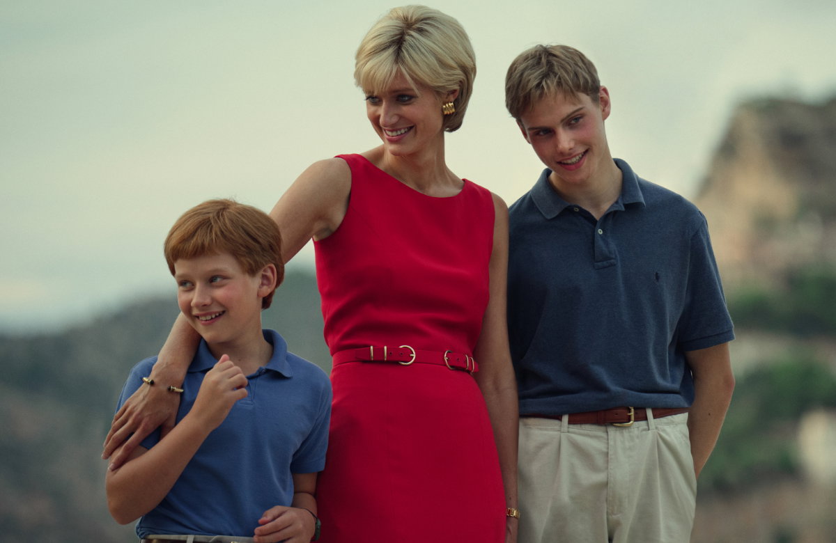 Prinz Harry, Prinzessin Diana und Prinz William in "The Crown" auf Netflix.