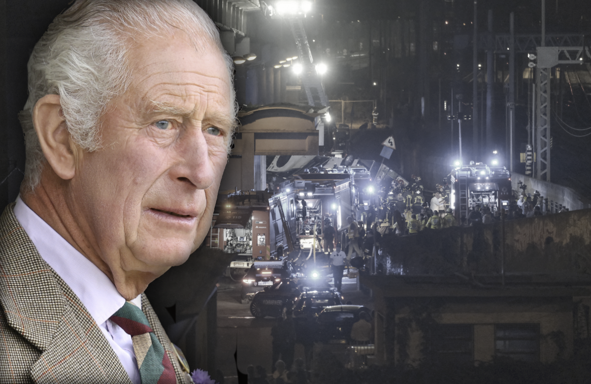 Montage: König Charles III. niedergeschlagen - im Hintergrund das Busunglück bei Venedig