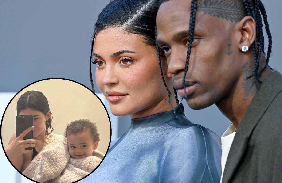 Kylie Jenner und Travis Scott mit Sohn Aire (Fotomontage)