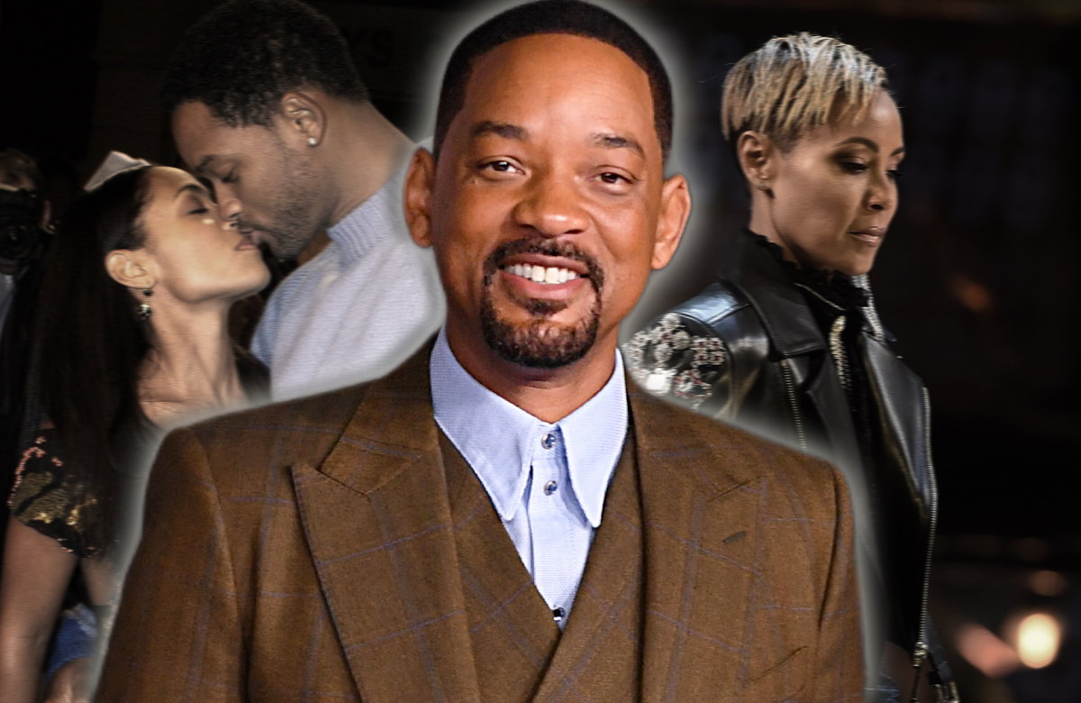 Will Smith lächelt, im Hintergrund ältere Bilder von Jada Pinkett Smith