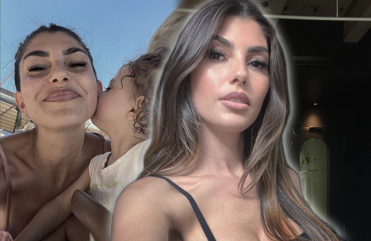 Yeliz Koc bekommt Kuss auf die Wange von Tochter Snow, daneben ein Selfie von Yeliz Koc