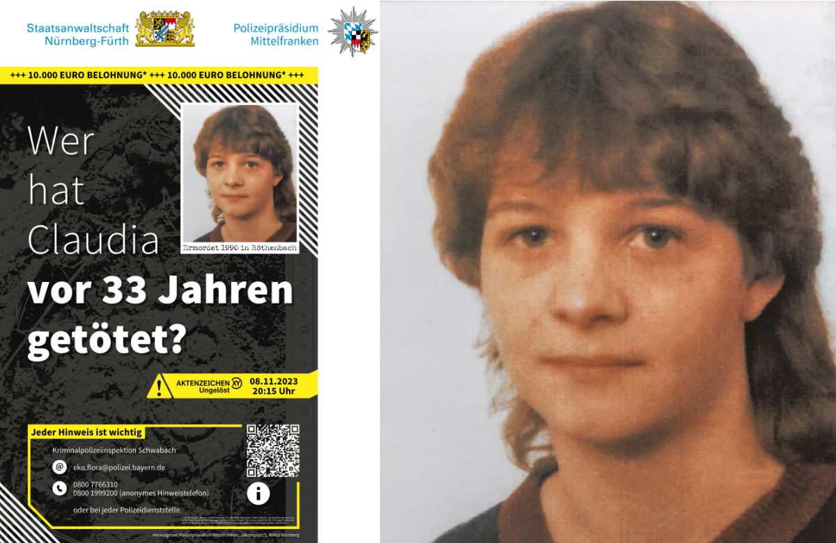 "Aktenzeichen XY" vom 8.11.2023 - Mord an Claudia Obermeier
