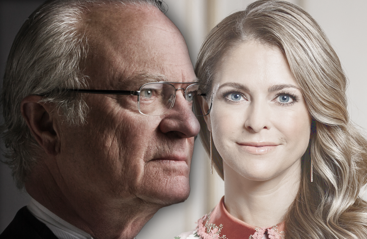 König Carl Gustaf von Schweden ernst - im Hintergrund Prinzessin Madeleine von Schweden