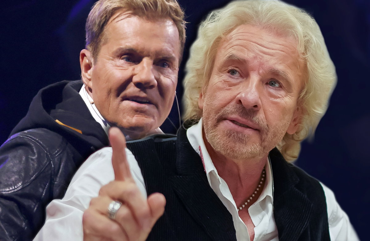 Dieter Bohlen sieht sauer aus, Thomas Gottschalk erhebt warnend den Zeigefinger