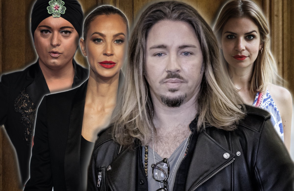 Gil Ofarim ausgegraut, im Hintergrund stehen Julian F. M. Stöckel, Alessandra Meyer-Wölden und Susan Sideropoulos
