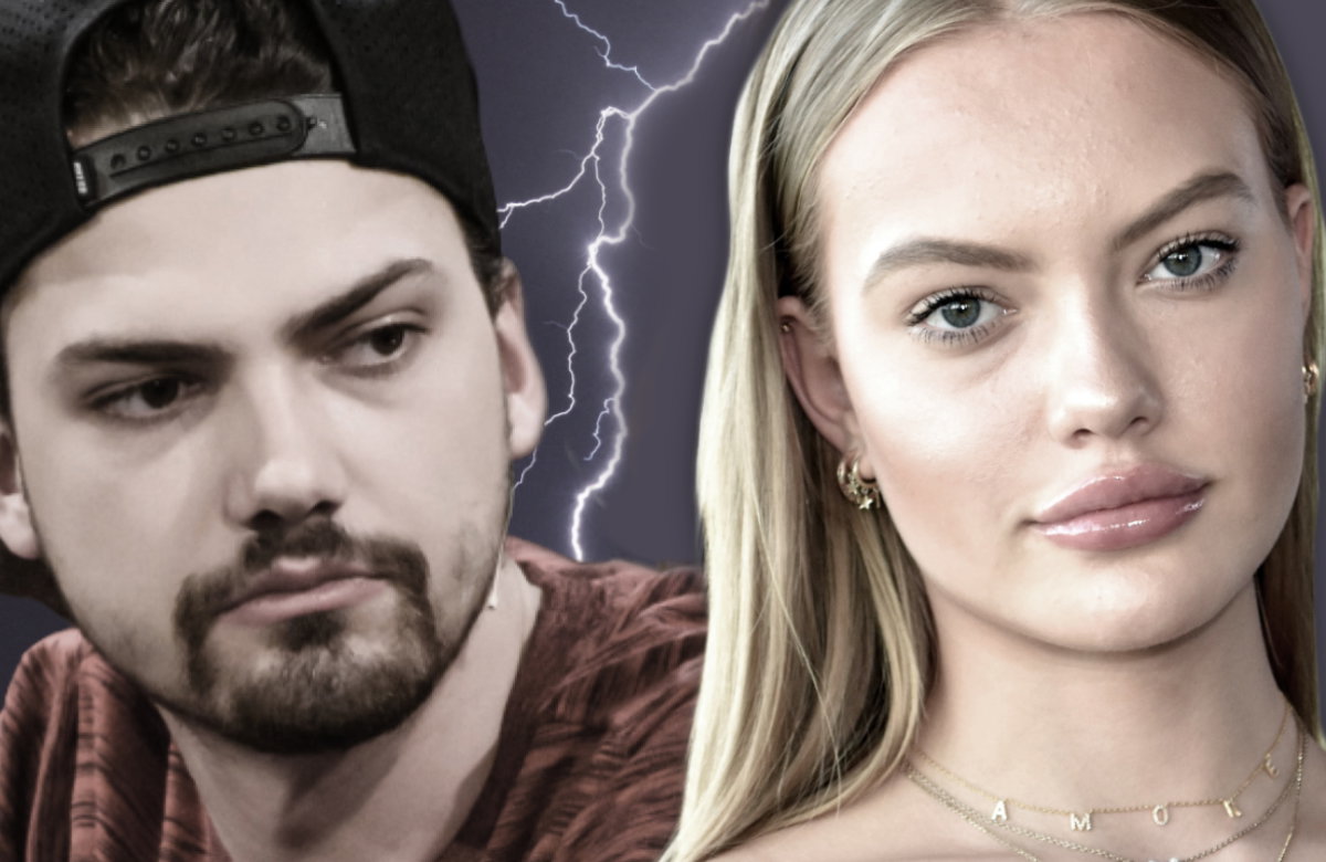 Fotomontage von Jimi Blue Ochsenknecht und Cheyenne Ochsenknecht mit ernstem Blick und Blitz